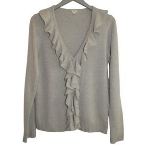 J. Crew Gray Wool Cashmere Blend Ruffle Trim Cardigan Sweater M